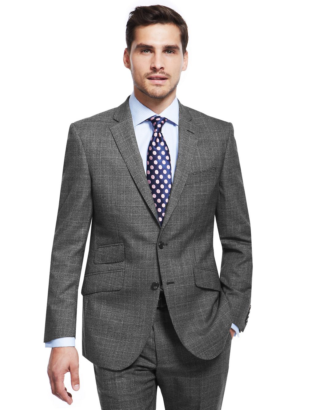 Pure New Wool Tailored Fit 2 Button Checked Jacket 2 of 8