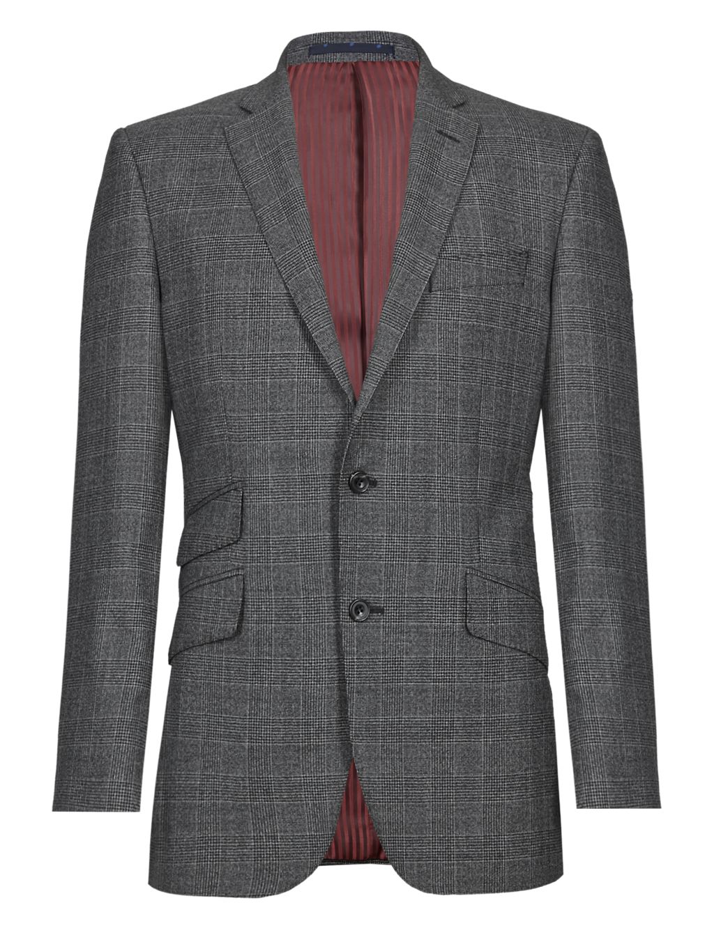 Pure New Wool Tailored Fit 2 Button Checked Jacket 1 of 8