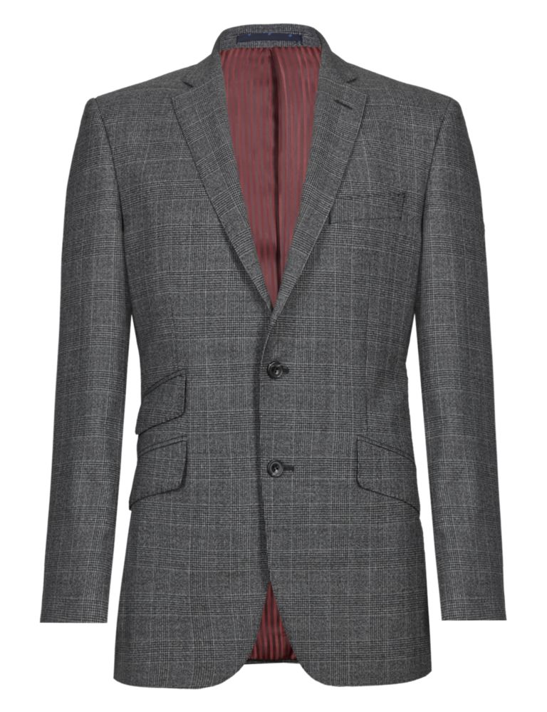 Pure New Wool Tailored Fit 2 Button Checked Jacket 2 of 8