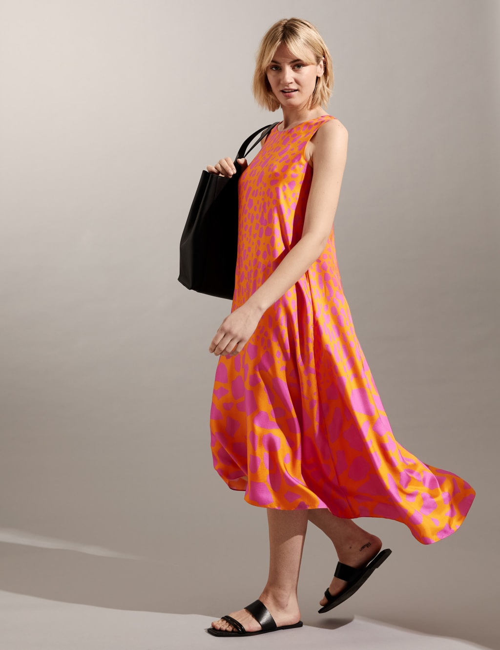 Pure Silk Animal Print Midi Smock Dress