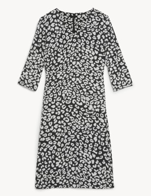 Pure Silk Animal Print V-Neck Shift Dress Image 2 of 6