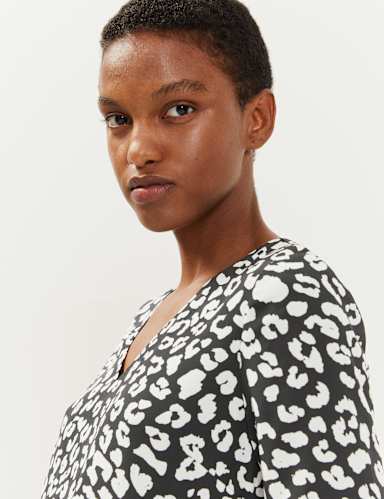 Pure Silk Animal Print V-Neck Shift Dress 4 of 6