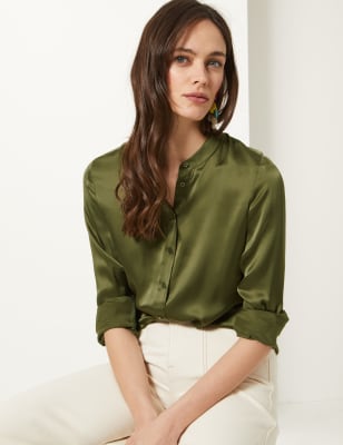 Pure Silk Button Detailed Shirt, M&S Collection