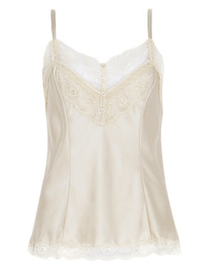 Pure Silk Camisole with French Designed Rose Lace Image 2 of 5