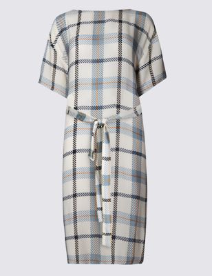 Pure Silk Checked Shift Dress Image 2 of 5
