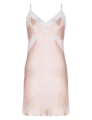 Pure Silk Chemise Nightdress with French Designed Lace Image 2 of 4