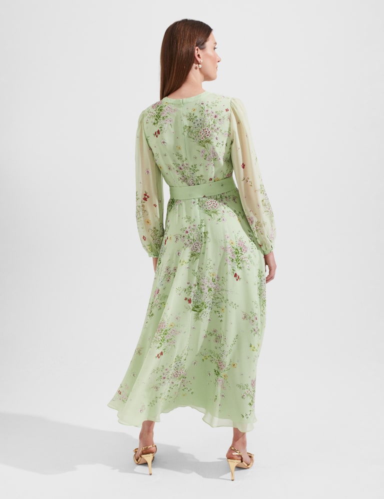 Pure Silk Floral Midaxi Waisted Dress HOBBS M S