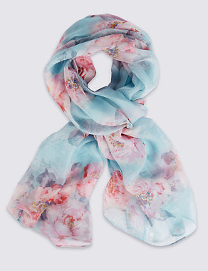 Pure Silk Floral Print Scarf Image 2 of 3
