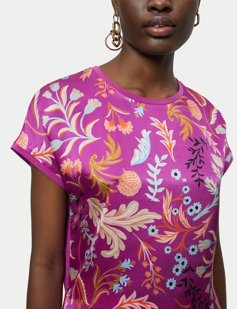 Pure Silk Floral Round Neck T-Shirt 4 of 4