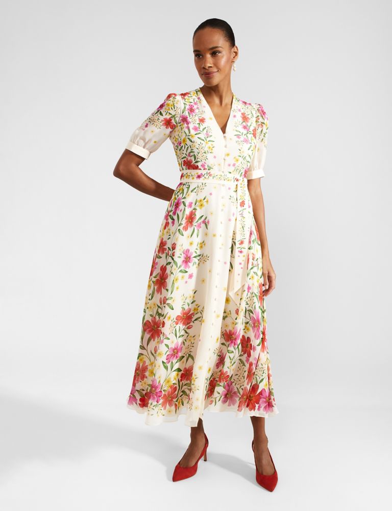Pure Silk Floral V-Neck Midaxi Dress 1 of 9