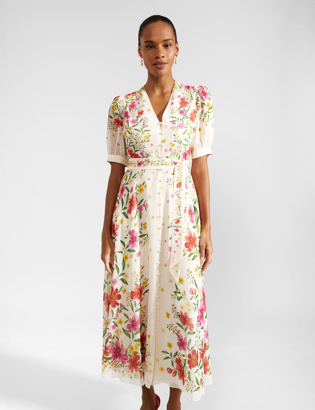 Pure Silk Floral V-Neck Midaxi Dress 2 of 9