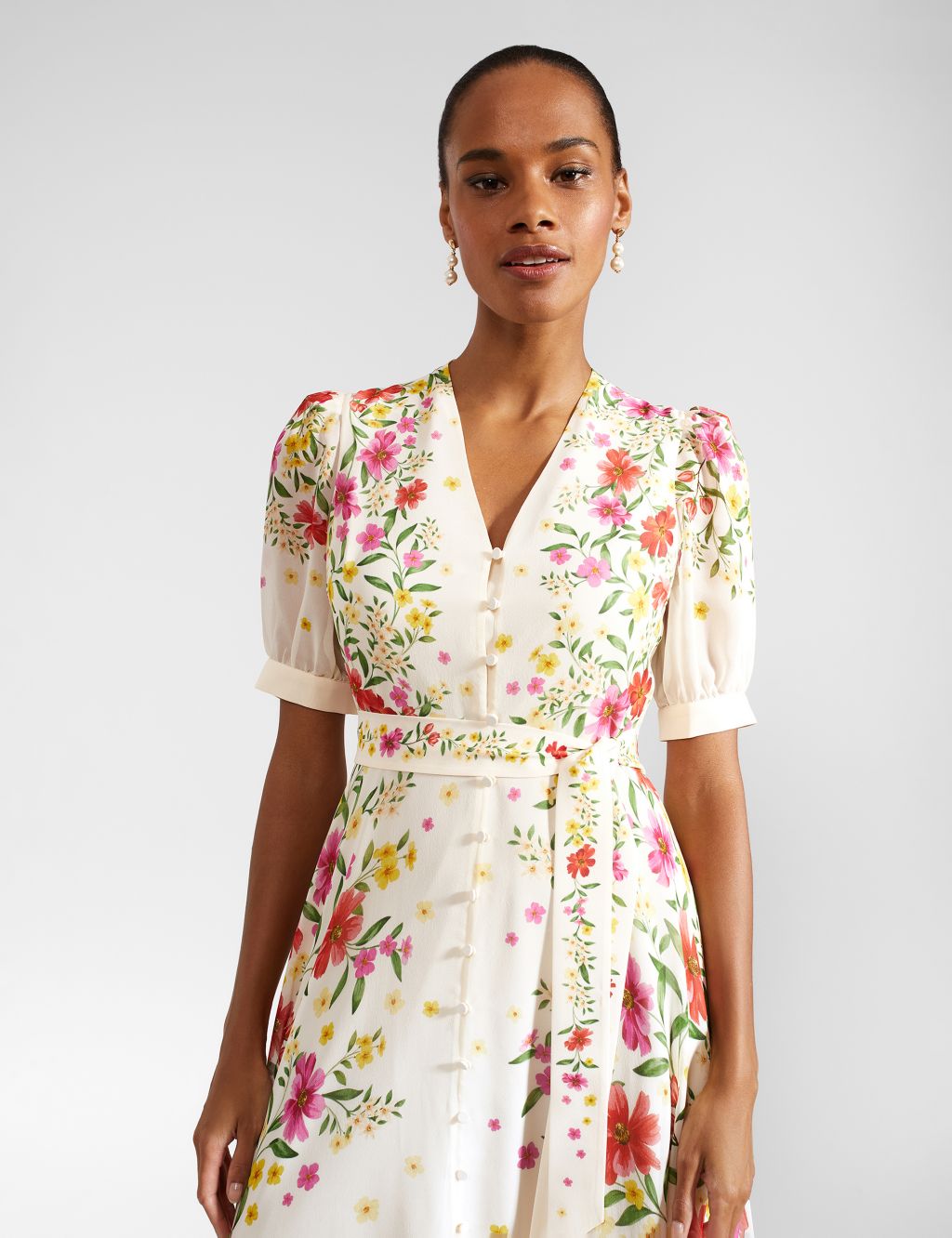 Pure Silk Floral V-Neck Midaxi Dress 8 of 9