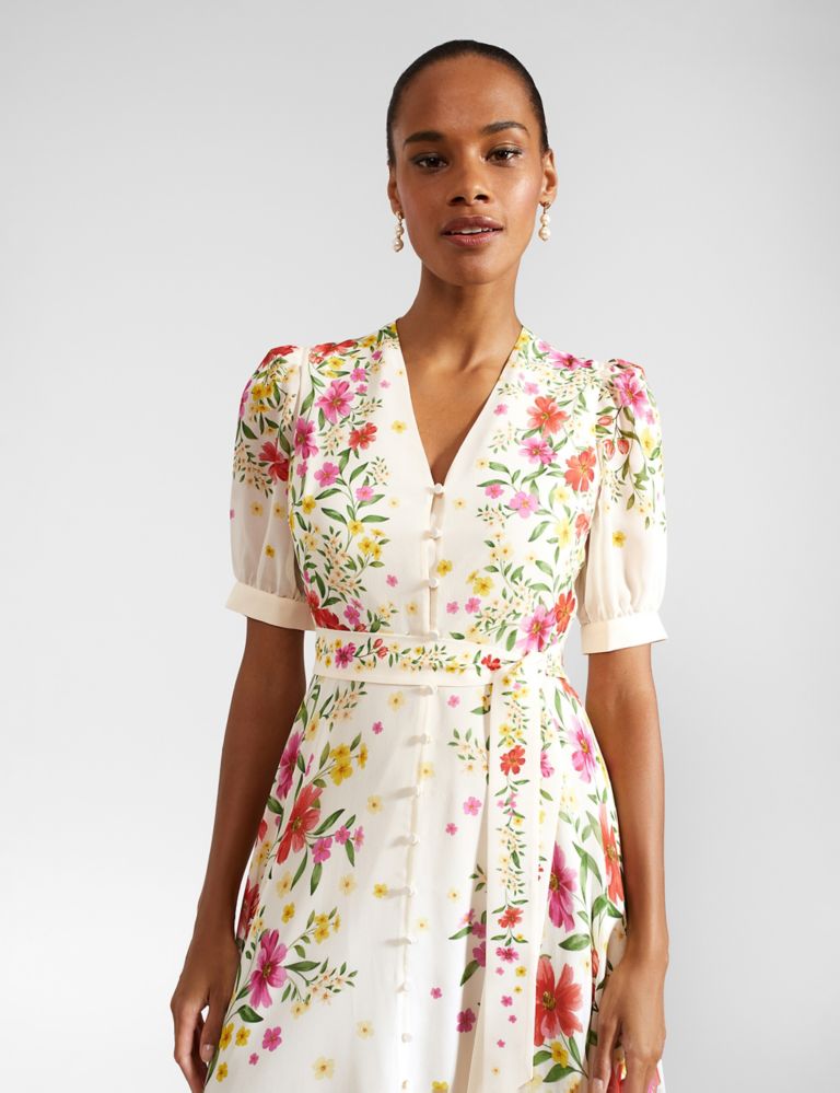 Pure Silk Floral V-Neck Midaxi Dress 5 of 9