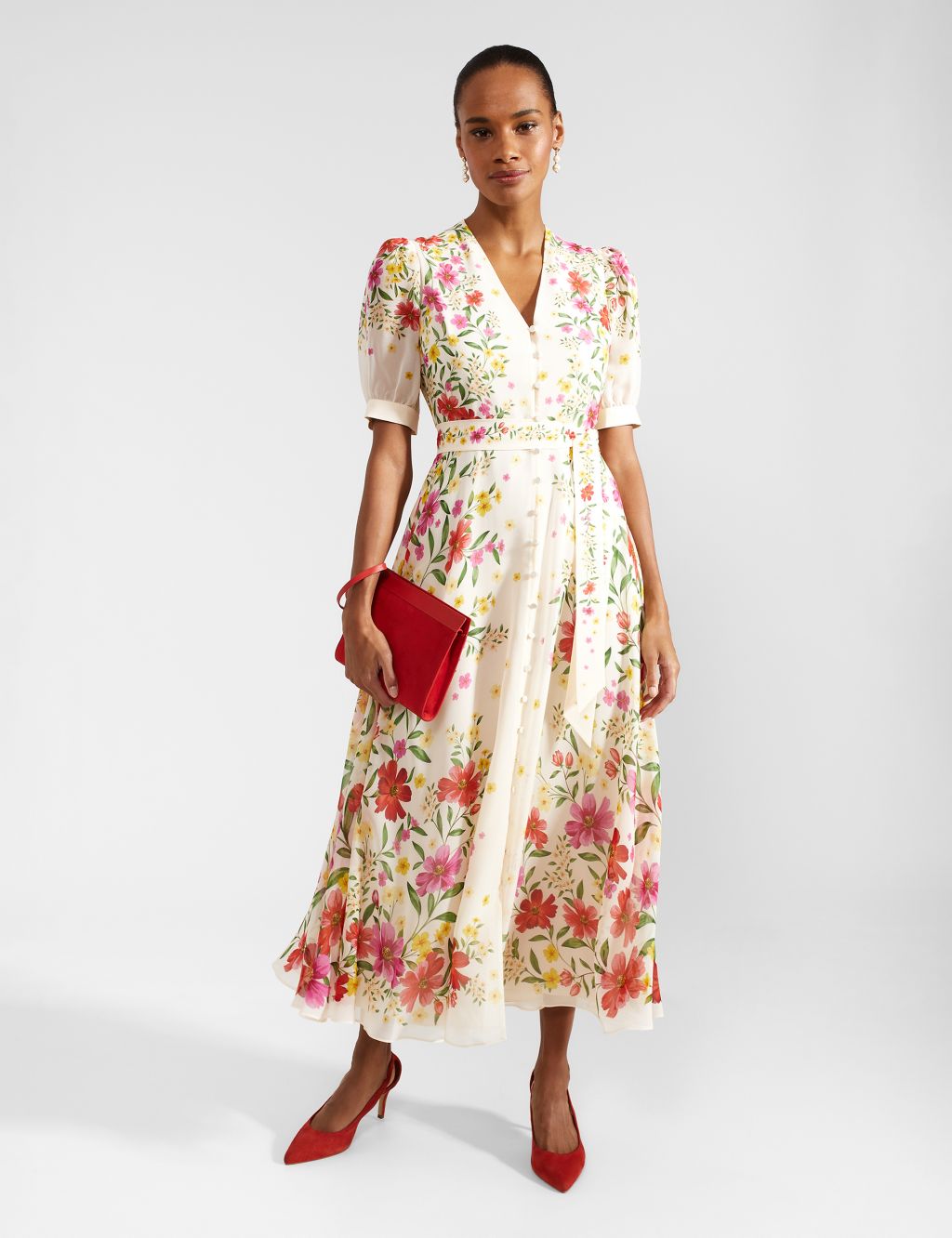 Pure Silk Floral V-Neck Midaxi Dress 5 of 9