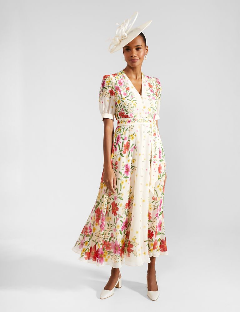 Pure Silk Floral V-Neck Midaxi Dress 8 of 9