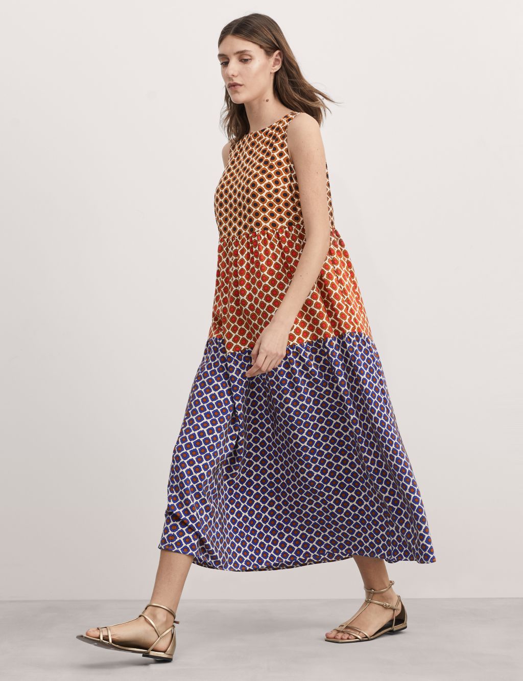 Pure Silk Geometric Maxi Tiered Dress 2 of 6