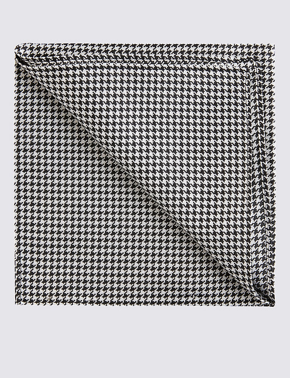 Pure Silk Houndstooth Print Pocket Square Image 1 of 1