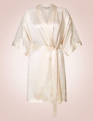 Pure Silk Lace Trim Short Dressing Gown Image 2 of 4