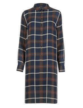 Pure Silk Large Checked Shirt Dress Image 2 of 6