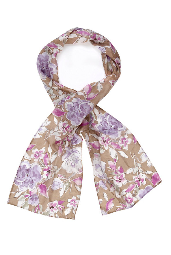 Pure Silk Lightweight Painted Floral Scarf Image 1 of 1