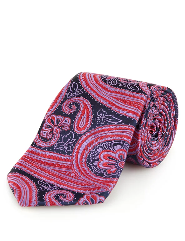 Pure Silk Paisley Textured Tie | M&S Collection Luxury | M&S