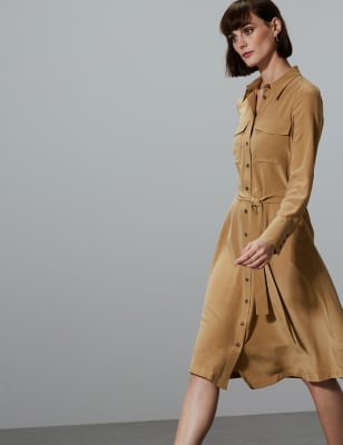 Silk shirt hot sale dress midi