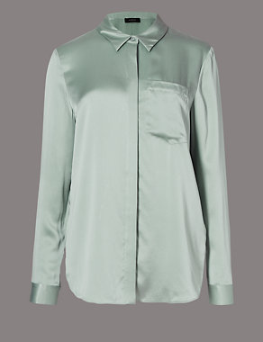 Pure Silk Pleated Long Sleeve Blouse Image 2 of 3