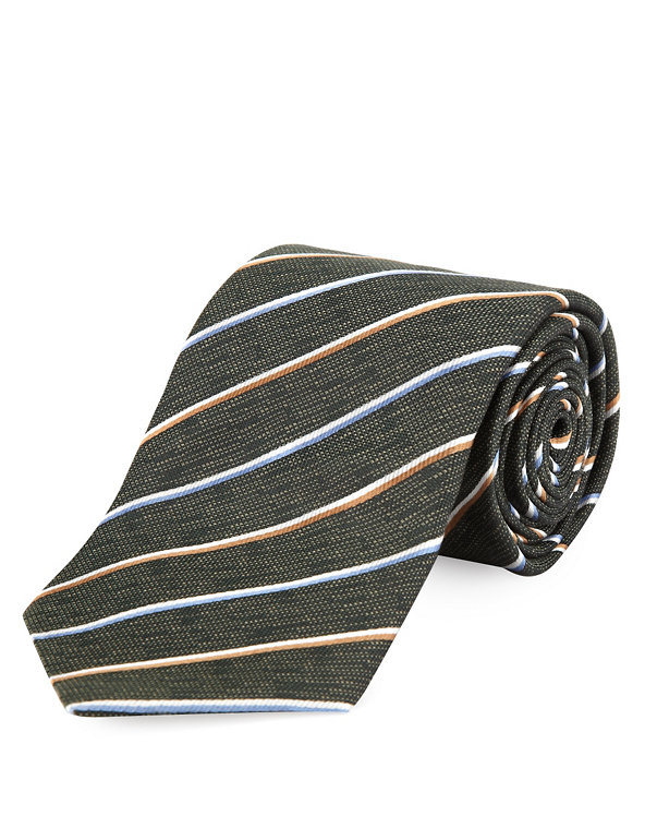 Pure Silk Premium Multi-Coloured Striped Tie Image 1 of 1
