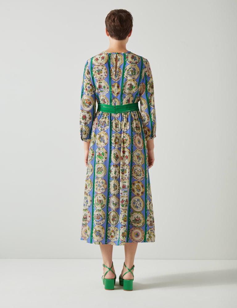 Pure Silk Printed Midi Waisted Dress 4 of 4