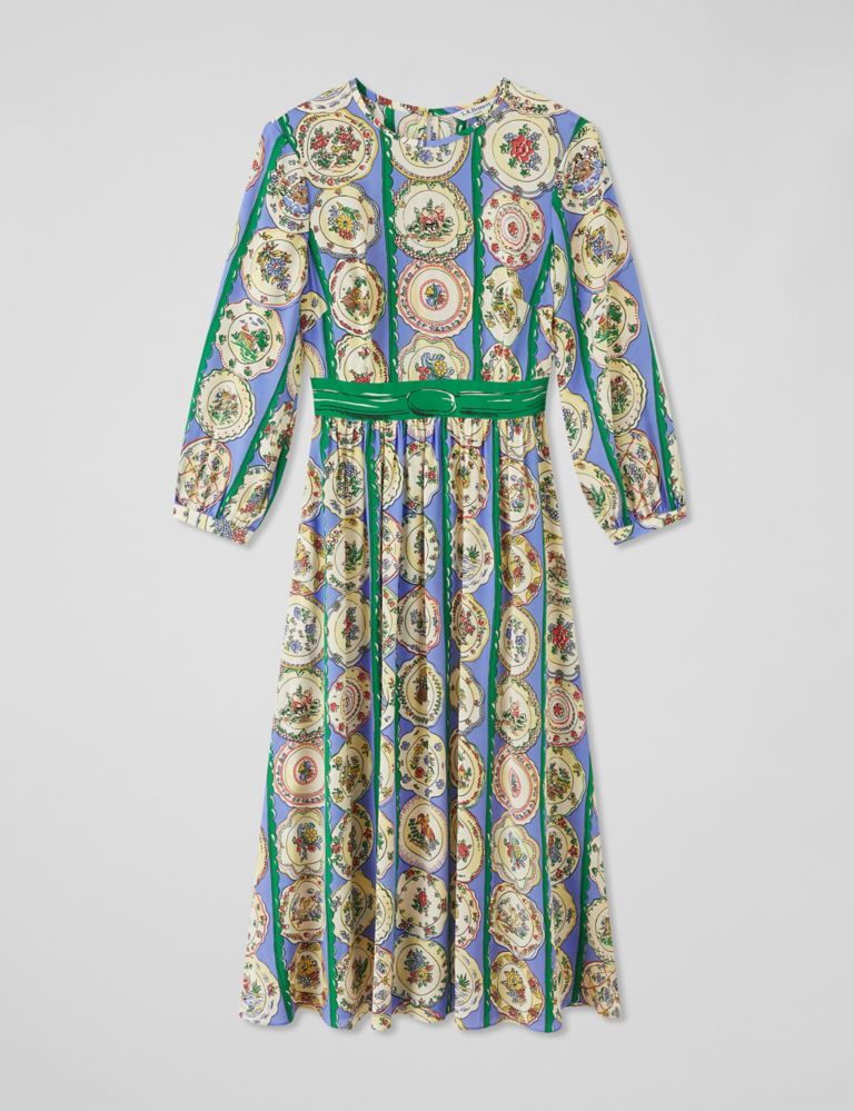 Pure Silk Printed Midi Waisted Dress 2 of 4
