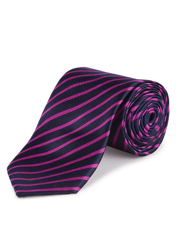 Pure Silk Satin Striped Tie Image 1 of 2