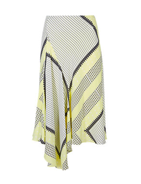 Pure Silk Scarf Print Asymmetric Skirt Image 2 of 4