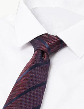 Pure Silk Striped Woven Tie Image 2 of 3