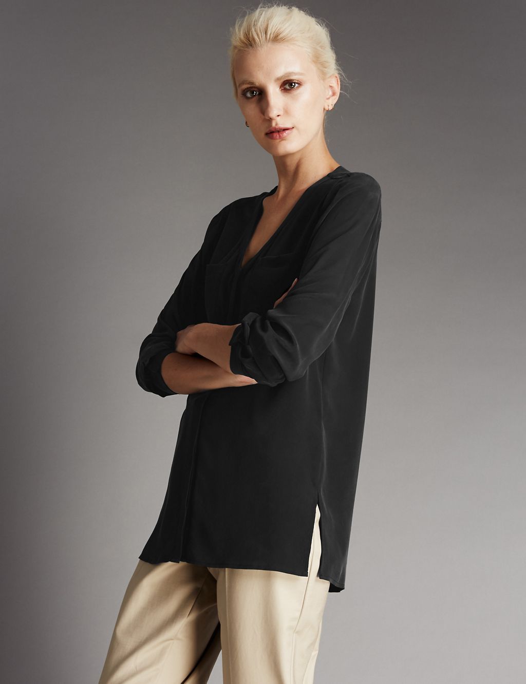 Pure Silk V-Neck Blouse 3 of 3