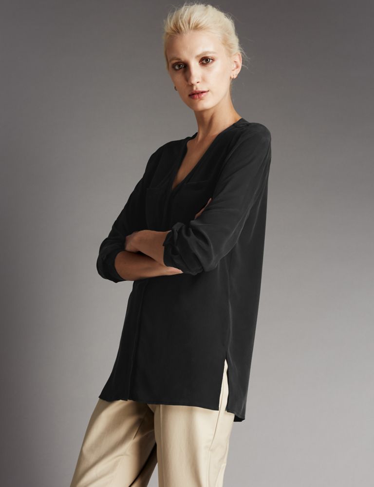 Pure Silk V-Neck Blouse 1 of 3