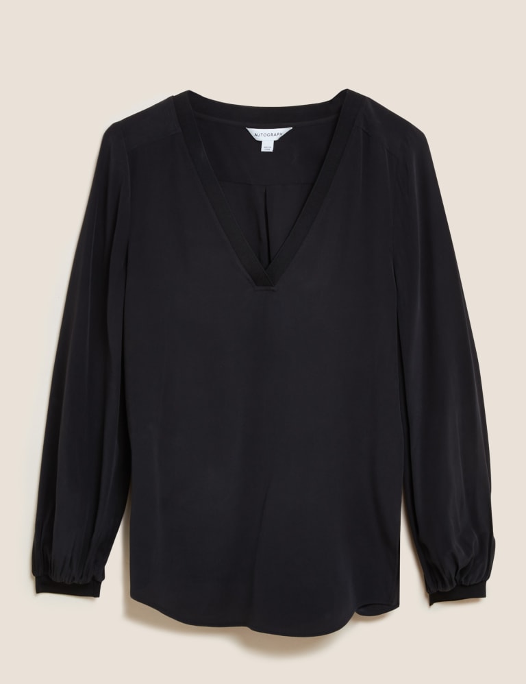 Pure Silk V-Neck Popover Blouse | Autograph | M&S