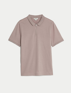 Pure Supima® Cotton Half Zip Polo Shirt Image 2 of 5