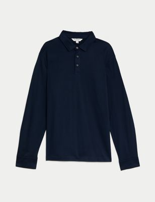 Pure Supima® Cotton Long Sleeve Polo Shirt Image 2 of 7