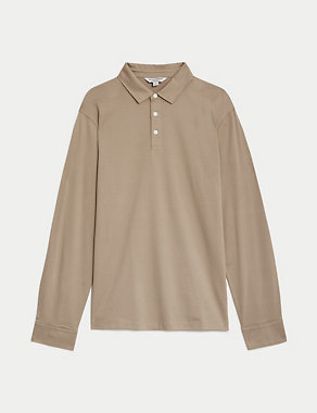 Pure Supima® Cotton Long Sleeve Polo Shirt Image 2 of 6