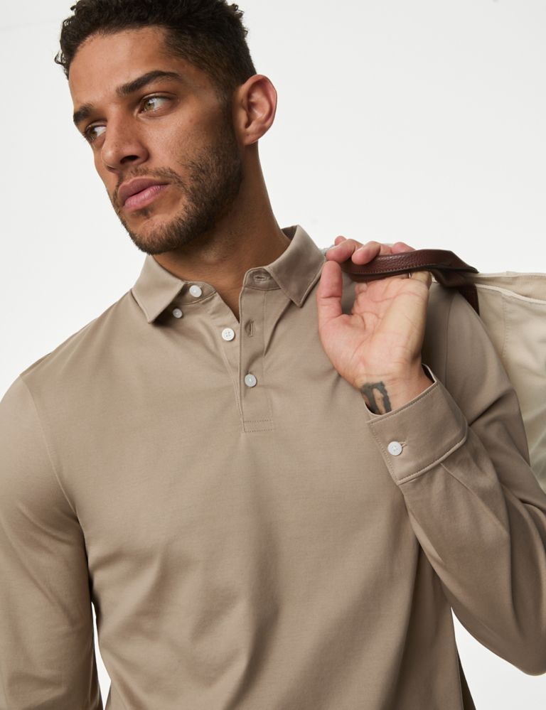 Pure Supima® Cotton Long Sleeve Polo Shirt 1 of 6