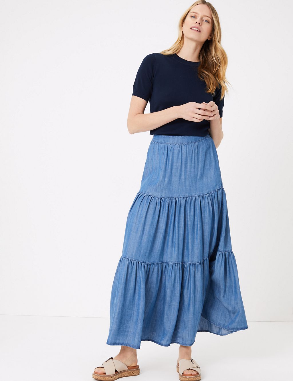 Pure Tencel™ Tiered Pleated Maxi Skirt | M&S Collection | M&S