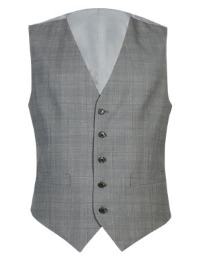 Pure Wool 5 Button Checked Waistcoat with Stormwear™ Image 2 of 5