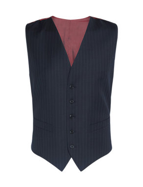 Pure Wool 5 Button Striped Waistcoat Image 2 of 6