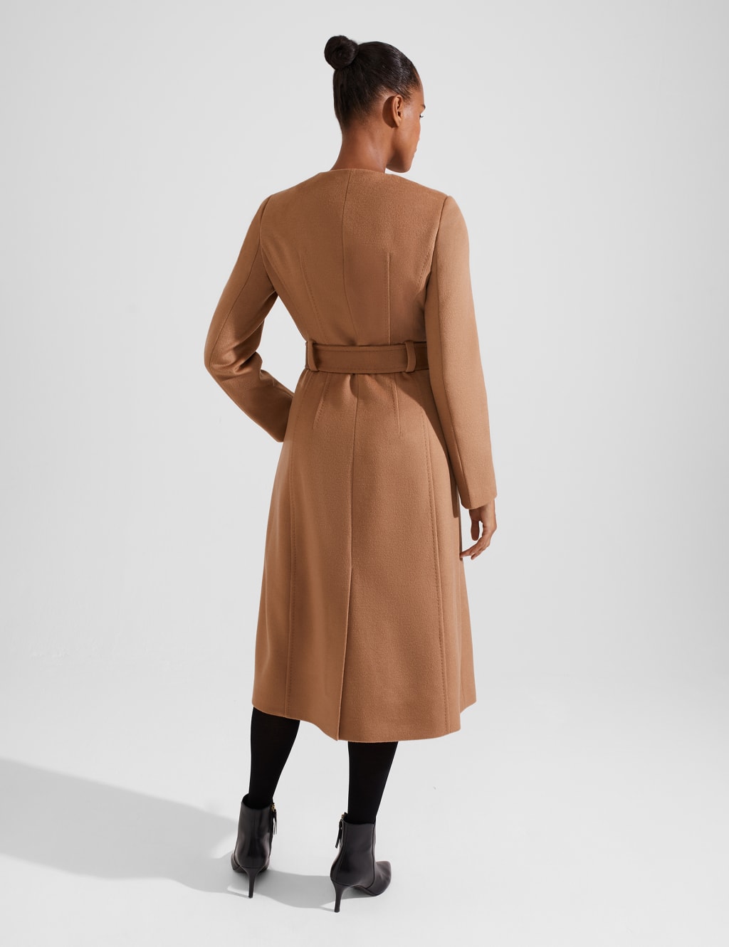 Pure Wool Belted Collarless Tailored Coat HOBBS M S