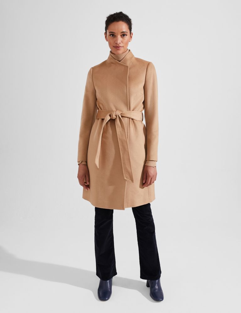 Pure Wool Belted High Neck Tailored Coat 1 of 6