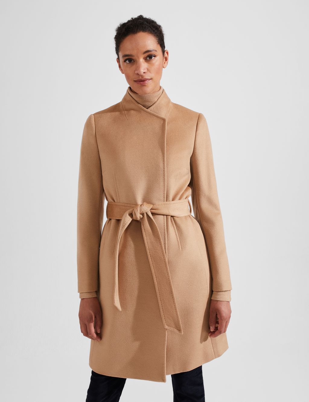 Pure Wool Belted High Neck Tailored Coat 2 of 6