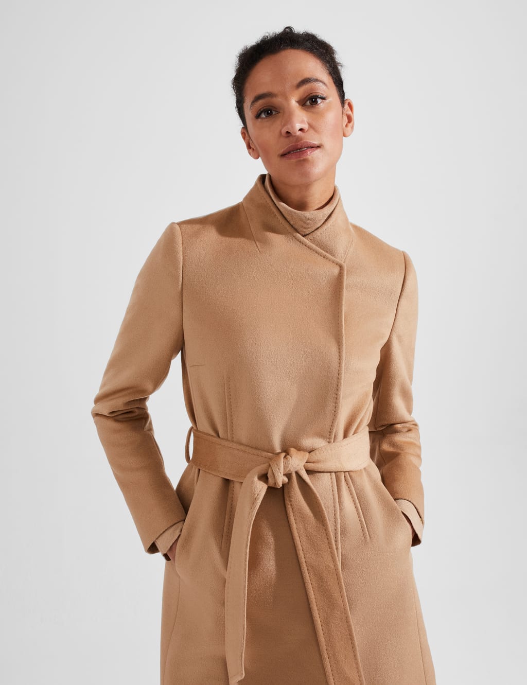 High neck wrap coat cheap