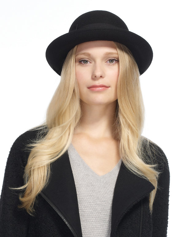 Pure Wool Bow Bowler Hat Image 1 of 2