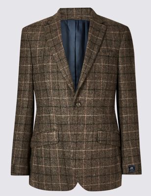 Pure Wool Brown Checked Regular Fit Jacket Image 2 of 7