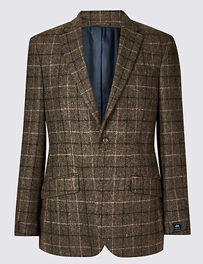 Pure Wool Brown Checked Regular Fit Jacket Image 2 of 7